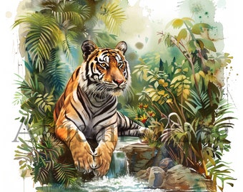 Aquarel tijger clipart | 10 JPG's van hoge kwaliteit | Kaarten maken | Schattige dieren clipart | Digitale papierambachten | Kinderkamer kunst | Digitaal downloaden