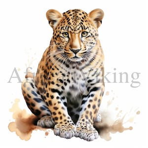 Watercolor Leopard Clipar | 10 High Quality JPGs | Digital Download | Card Making | Cute Animal Clipart | Digital Paper Craft | Nursery Art