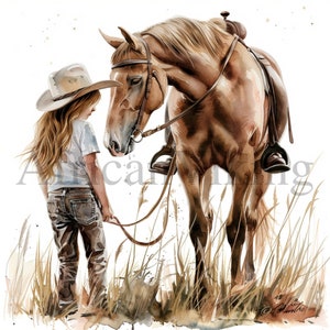 Mädchen und Pferd Clipart | 10 hochwertige JPGs | Digitaler Download | Kartengestaltung | Niedliche Tier Clipart | Digitales Papier Handwerk | Scrapbooking