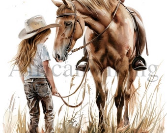 Girl and Horse Clipart | 10 High Quality JPGs | Digital Download | Card Making | Cute Animal Clipart | Digital Paper craft | Scrapbooking