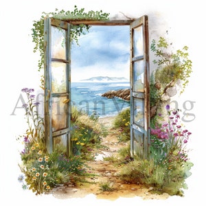 Porte sulla campagna Clipart / 10 JPG di alta qualità / Download digitale / Supporti misti / Mestiere con la carta digitale / Arte dell'acquerello / Creazione di carte