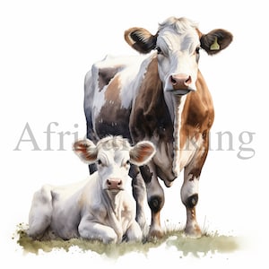 Clipart vache et veau | 10 fichiers JPG de haute qualité | Téléchargement numérique instantané | Vache mignonne | Créations numériques en papier | Art pour chambre d&#39;enfant | Fabrication de cartes | Clipart