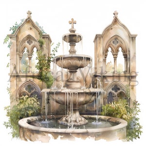 Cloister Fountains Clipart | 10 High Quality JPGs | Digital Download | Card Making | Nursery Art | Fountain Clipart | Digital Paper Craft
