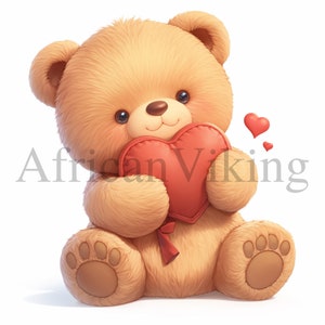 Orsacchiotto con cuore Clipart / 10 JPG di alta qualità / Download digitale / Mestiere di carta digitale / Pittura ad acquerello / Creazione di carte / Clipart