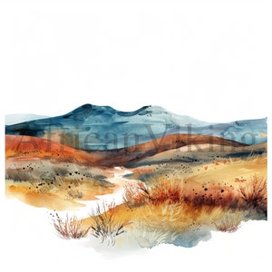 Steppe Landscape Clipart | 10 High Quality JPGs | Digital Download | Watercolor Art | Card Making | Mixed Media | Digital Paper Craft