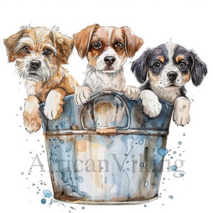 Dogs in a Bucket Clipart | 10 High Quality JPGs  | Digital Download | Animal Clipart | Digital Paper Craft | Junk journals | Card Making