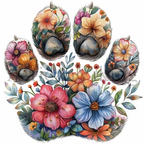 Clipart pootafdrukken bloemen | 10 JPG's van hoge kwaliteit | Digitale download | Lentebloemen | Aquarel | Journalen | Kaarten maken | Scrapbooken
