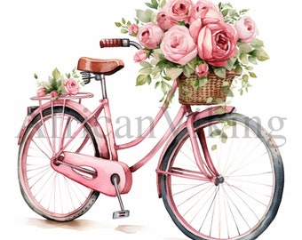 Rose Bicycle Clipart: Vintage Floral Art (Digital Download)
