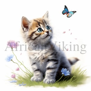 Kittens and Butterflies Clipart | 10 High Quality JPGs | Digital Download | Cats Clipart | Digital Paper Craft | Card Making | Scrapbooking