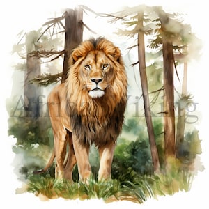 Clipart leone, 10 JPG di alta qualità, arte nursery, download digitale istantaneo, creazione di carte, clipart con animali carini, creazione digitale con la carta