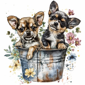 Dogs in a Bucket Clipart | 10 High Quality JPGs  | Digital Download | Digital Paper Craft | Junk journals | Card Making | Animal Clipart