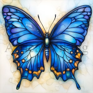 Clipart de borboletas azuis | 10 JPGs de alta qualidade | Download Digital | Fabricação de cartões | Vitral | Artesanato de papel | Desenhos de borboletas azuis