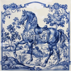Imágenes prediseñadas de caballo azul de Delft / 10 JPG de alta calidad / Descarga digital / Azulejo holandés / Ilustración vintage / Imágenes prediseñadas de caballo / Artesanía de papel digital