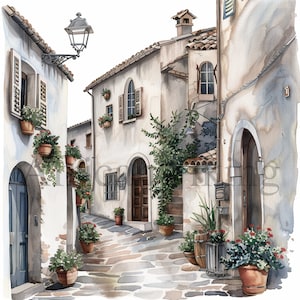 Italian Village Streets Clipart / 10 JPG de alta calidad / Descarga digital / Fabricación de tarjetas / Técnica mixta / Artesanía de papel digital / Arte de acuarela