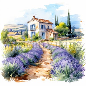 Provence Landscape Clipart | 10 High Quality JPGs | Digital Download | Junk Journaling | Watercolor | Wall Art | Clip Art | Digital Planner