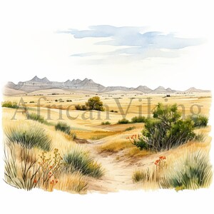 Steppe Landscape Clipart | 10 High Quality JPGs | Digital Download | Card Making | Mixed Media | Digital Paper Craft | Watercolor Art