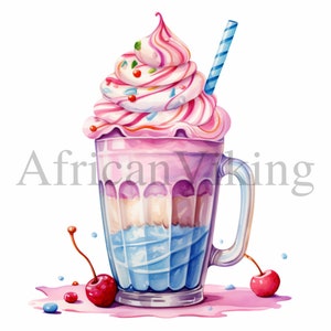Milkshake-clipart | 10 JPG's van hoge kwaliteit | Digitale download | Kaarten maken | Kinderkamerkunst | Voedselclipart | Digitaal papiermodel | Gemengde techniek