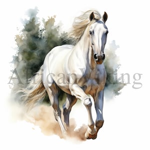 Imágenes Prediseñadas de caballo blanco, 10 JPG de alta calidad, Descarga digital, Arte de guardería, Arte de papel digital, Fabricación de tarjetas, Imágenes prediseñadas de animales bonitos