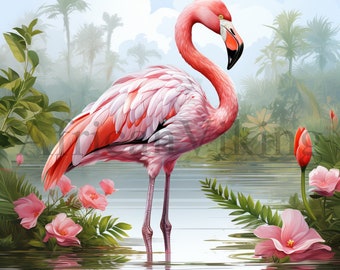 Watercolor Flamingo Clipart | Tropical Bird Art, Nursery Decor (Digital Download)