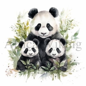 Clipart pandafamilie | 10 JPG's van hoge kwaliteit | Digitale download | Digitaal papiermodel | Plakboeken | Kaarten maken | Schattige dieren clipart