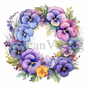 Pansies Wreath Clipart | 10 High Quality JPGs | Digital download | Digital Paper Craft | Watercolour Painting | Card Making | Botanical Art