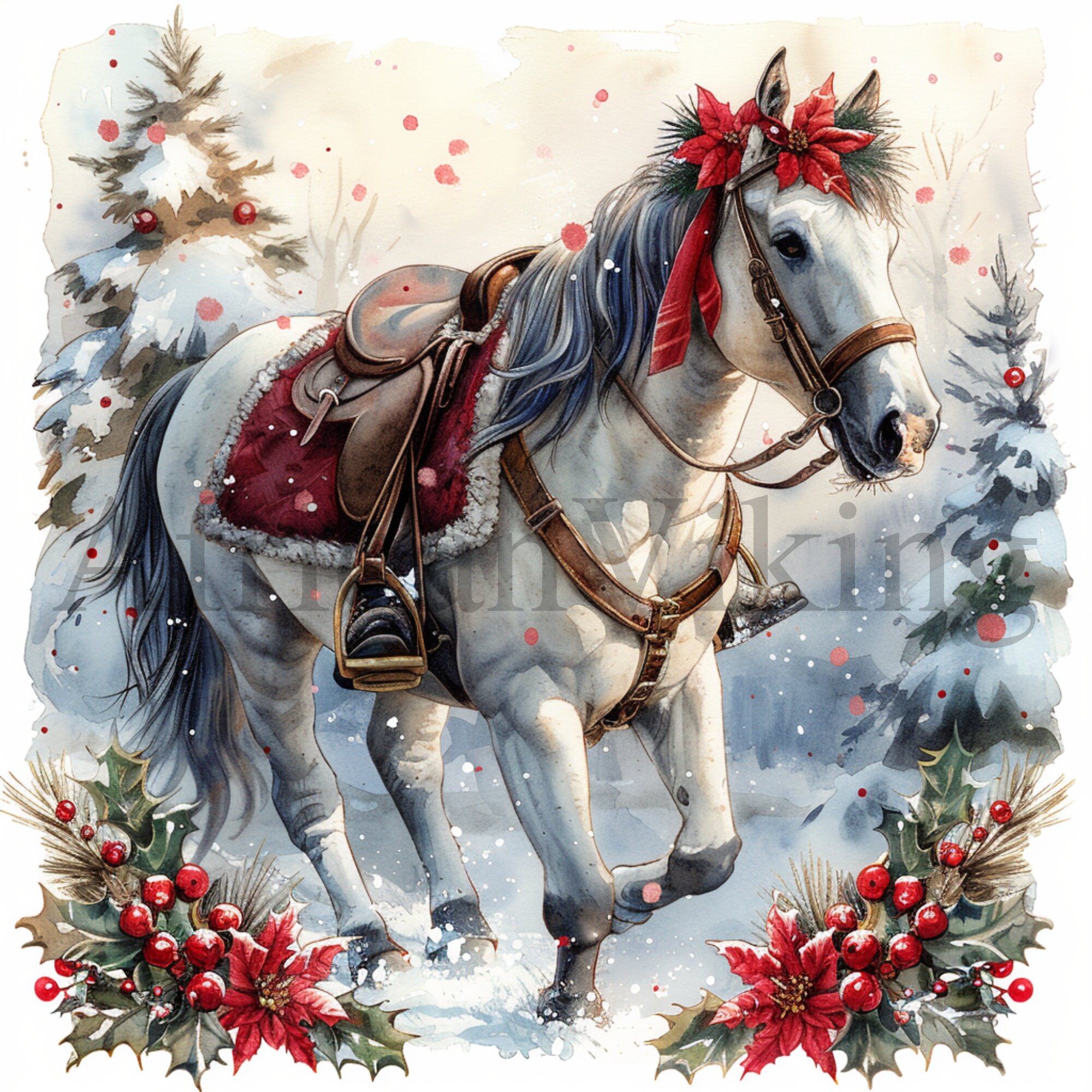 Christmas Horses Clipart | 10 High Quality Jpgs | Digital Download ...
