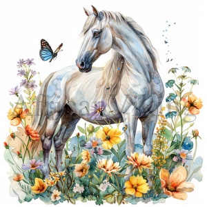 White Horse Clipart | 10 High Quality JPGs | Digital Download | Cute Animal Clipart | Nursery Art | Card Making | Digital Paper Craft
