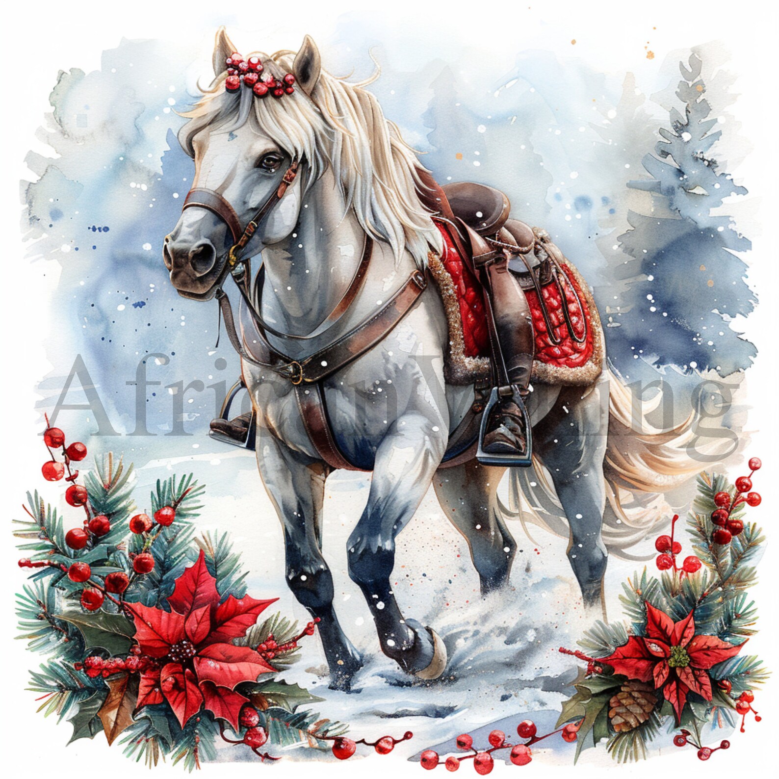 Christmas Horses Clipart | 10 High Quality Jpgs | Digital Download ...