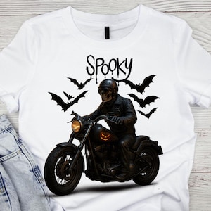 Skeleton Biker Halloween Digital Design | Spooky Motorcycle Skull Art for Shirts & Crafts - PNG SVG