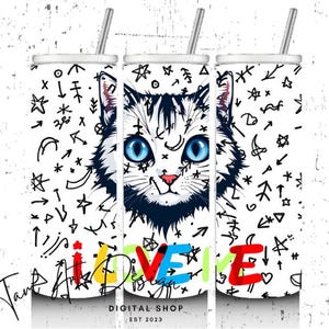 Bunte Katze &quot;&quot;I Love Me&quot;&quot; 20 Unzen Tumbler Sublimation Verpackung - Digitaler Download.&quot;