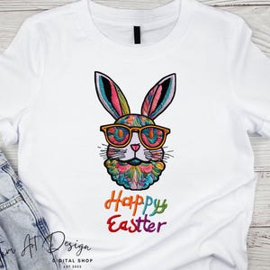 Fröhlicher Osterhase Stickdatei, buntes Kaninchen mit Brille, Maschinenstickerei digitaler Download