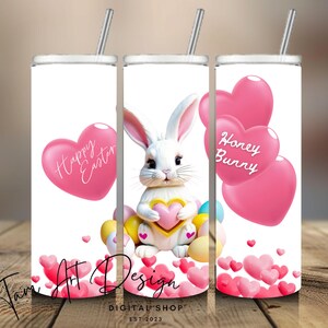 Emballage de gobelet de Pâques lapin miel - sublimation PNG 20 oz - mignon lapin blanc téléchargement numérique