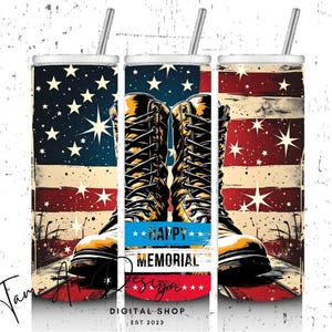 Envoltura para vaso de 20 oz con diseño de botas militares y conmemoración del Día de los Caídos - Diseño patriótico de sublimación