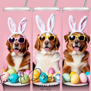 Osterhundebecher 20 oz Sublimation Digitales Design - süße Welpen-Hasenohren - Frühlingspastelleier - Lustiges Ostergeschenk
