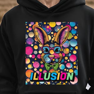 Psychedelische Stickerei Häschen Digitaler Download | Kaninchen Clipart | Optische Täuschung Ostern PNG | Gestickter Hase, bunte Sublimation