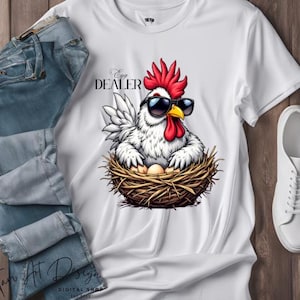 Art numérique élégant représentant une poule sur son nid - Design cool « Marchand d'oeufs local » pour vêtements et décoration d'intérieur