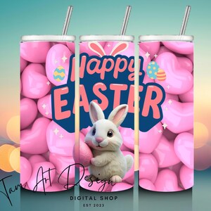 Frohe Ostern Bunny Tumbler Wrap - 20 Unzen Sublimation PNG Digital Download