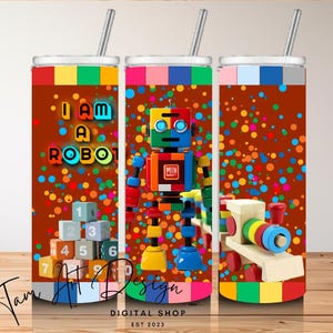 Kleurrijke robotbekerverpakking 20 oz | Op speelgoed geïnspireerde sublimatie, png PNGEgg | Leuk cartoon robotontwerp | Digitale download voor beker