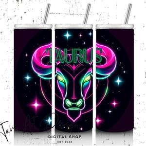 Neon Taurus Zodiac 20oz beker wrap | Digitaal sublimatieontwerp: png