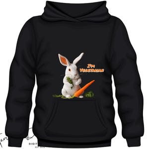 Conception numérique de broderie de lapin mignon - PNG drôle de lapin « Je suis végétarien » pour des sweats à capuche, des t-shirts, des sacs fourre-tout et plus encore