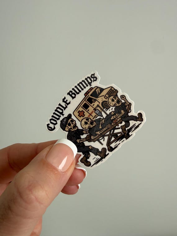 Couple Bumps Skeleton Stretcher Trauma EMS Sticker, Gothic Paramedic Humor