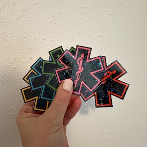 EMT Black Star of life sticker, holographic vinyl stickers, glitter EMS stickers, EMT sticker, star of life sticker