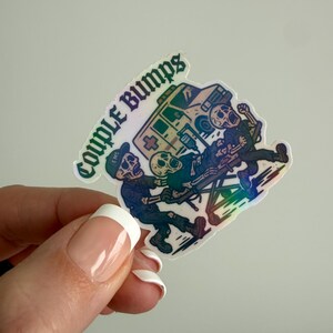 Pegatina de camilla de esqueleto con golpes para pareja, trauma, EMS, humor gótico paramédico Holographic
