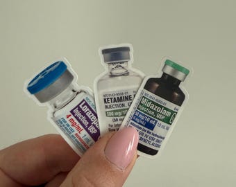 Mini Ketamina, Ativan, Versed (pegatina para vial), pegatina para paramédico, pegatina para enfermera, pegatina para CRNA (enfermero anestesista certificado).