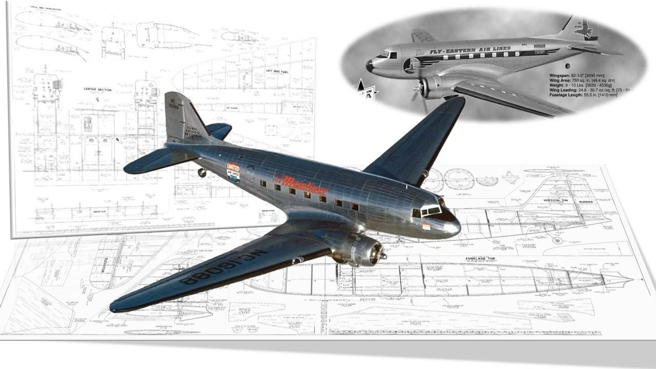航空機 RC 飛行機モデル ダグラス DC3 デジタル設計図 / PDF + DXF
