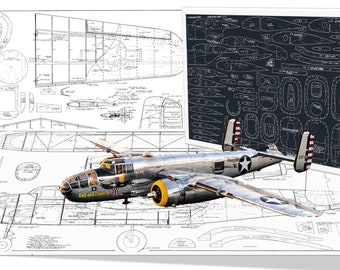 Aircraft RC Plane Model B25 MITCHELL BOMBER Digital Plans  / Pdf + Dxf