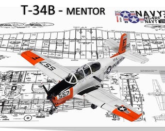 Aircraft RC Plane Model T-34B Mentor Digital Plans / PDF + DXF