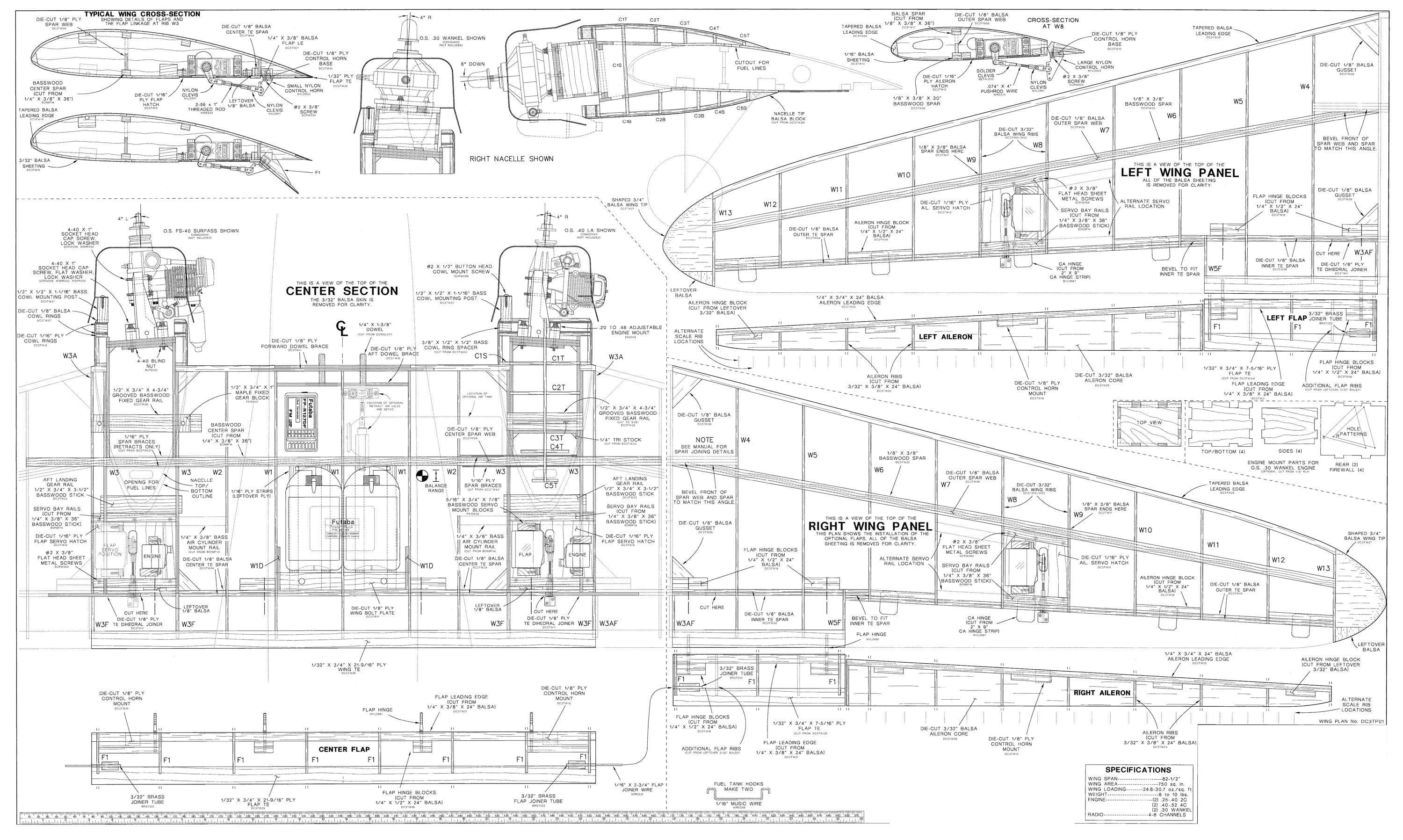 Aircraft RC Plane Model Douglas DC3 Digital Plans / PDF + DXF - Etsy