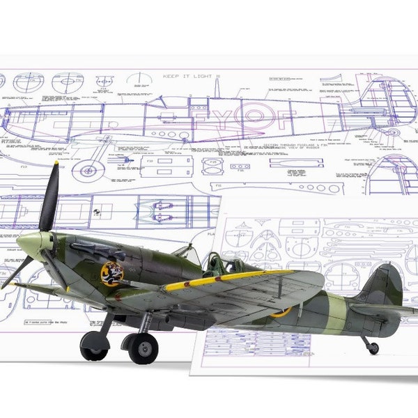 Aircraft RC Plane Model Spitfire MK9 Digital Plans  PDF + DXF