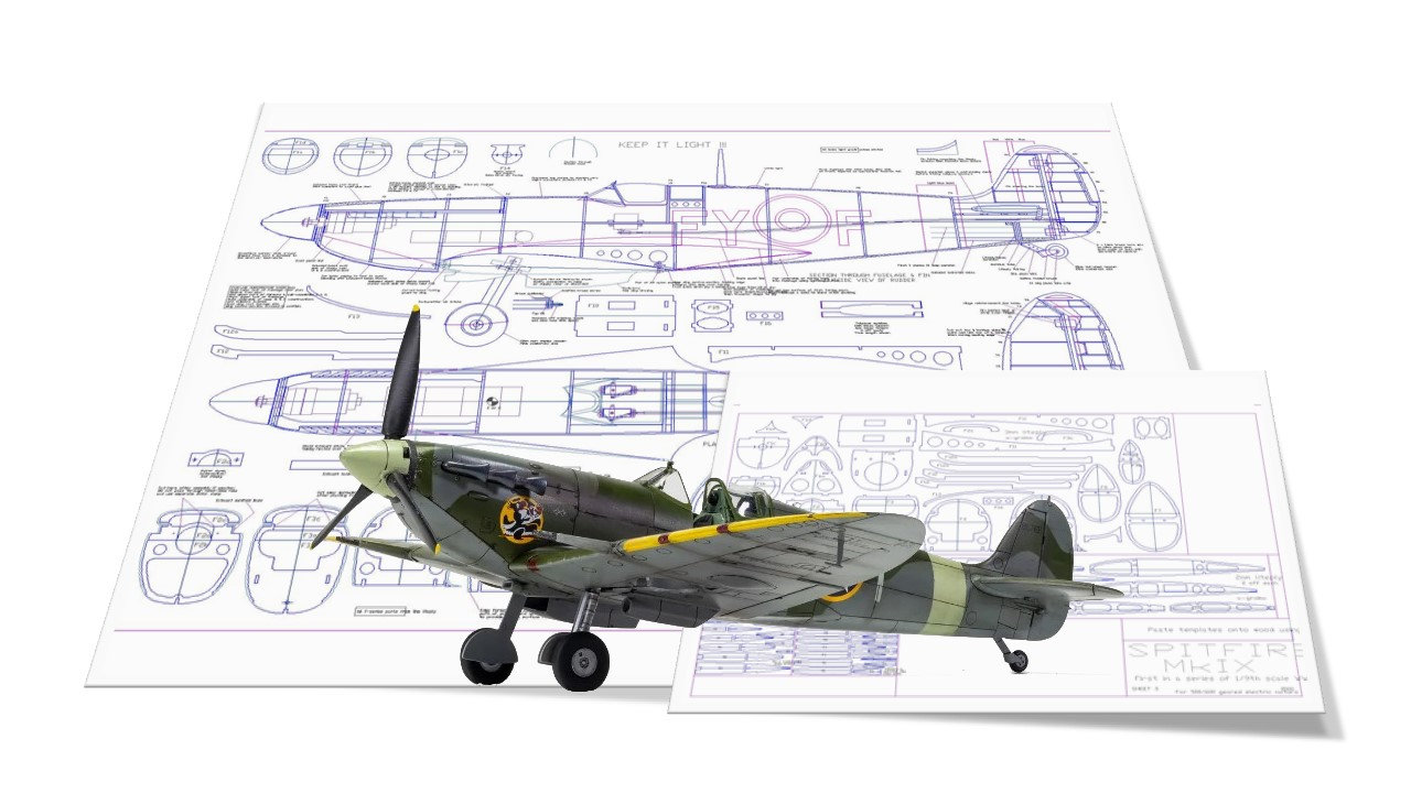 Aircraft RC Plane Model Spitfire MK9 Digital Plans  PDF + DXF